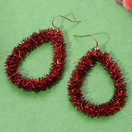 Christmas Tinsel Open Teardrop Dangle Earrings