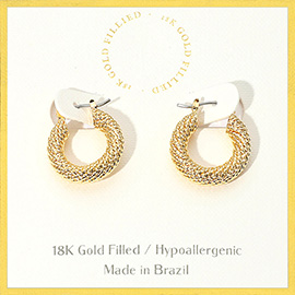 18K Gold Filled Hypoallergenic Textured Twist Mini Hoop Pin Catch Earrings