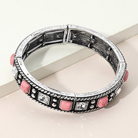 Western Square Stone Studded Stretch Bracelet