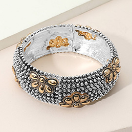 Embossed Floral Pattern Textured Metal Stretch Bracelet