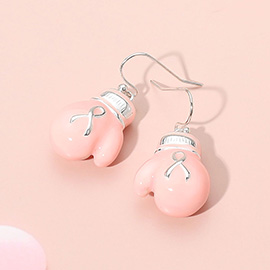 Pink Ribbon Boxing Glove Dangle Earrings
