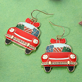 Enamel Holiday Gift Box Bow Car Dangle Earrings