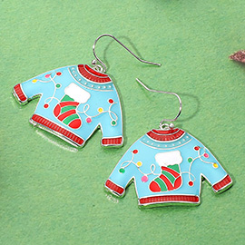 Enamel Christmas Sweater Dangle Earrings