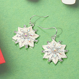 Crystal Embellished Sparkled Snowflake Dangle Earrings