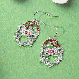 Rhinestone Santa Face Dangle Earrings