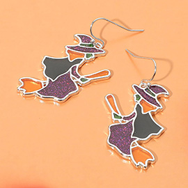 Enamel Flying Witch Dangle Earrings
