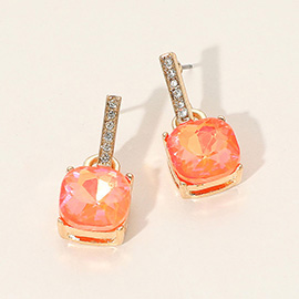 Cushion Square Stone Dangle Evening Earrings