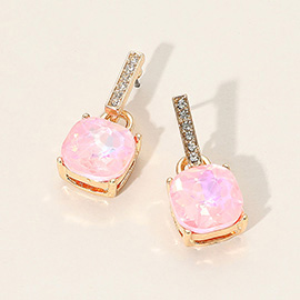 Cushion Square Stone Dangle Evening Earrings