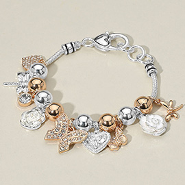 Butterfly Dragonfly Heart Pearl Charm Beaded Bracelet