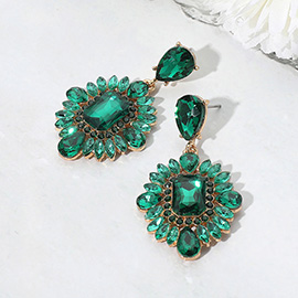Rectangle Marquise Teardrop Stone Cluster Dangle Evening Earrings
