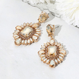 Rectangle Marquise Teardrop Stone Cluster Dangle Evening Earrings