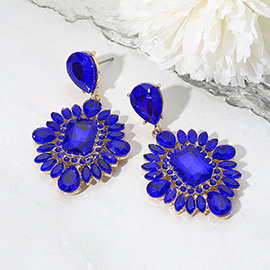Rectangle Marquise Teardrop Stone Cluster Dangle Evening Earrings