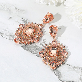 Rectangle Marquise Teardrop Stone Cluster Dangle Evening Earrings