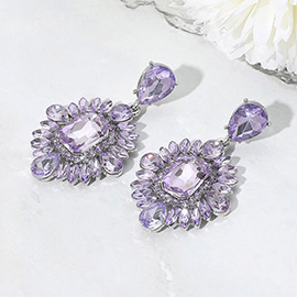 Rectangle Marquise Teardrop Stone Cluster Dangle Evening Earrings