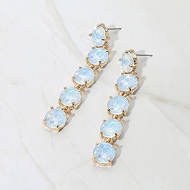 Round Stone Link Dangle Evening Earrings