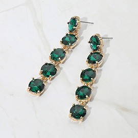 Round Stone Link Dangle Evening Earrings