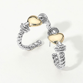 14K Gold Plated Two Tone Heart Accent Rope Hoop Earrings