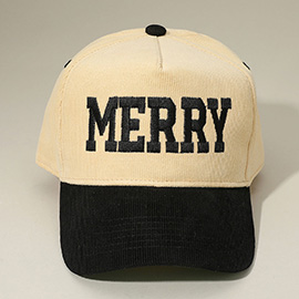 MERRY Message Embroidered Corduroy Baseball Cap