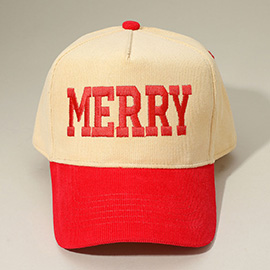 MERRY Message Embroidered Corduroy Baseball Cap