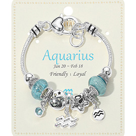 AQUARIUS - Horoscope Symbol Zodiac Charm Beaded Bracelet