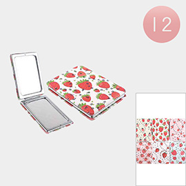 12PCS - Strawberry Pattern Printed Cosmetic Mirrors
