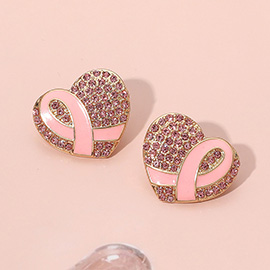 Pink Ribbon Heart Breast Cancer Awareness Heart Earrings