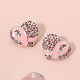 Pink Ribbon Heart Breast Cancer Awareness Heart Earrings
