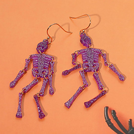 Glittered Resin Halloween Skeleton Dangle Earrings