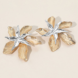 Textured Metal Flower Earrings
