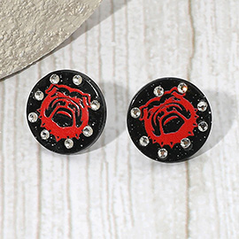 Sparkle Accent Game Day Bulldog Face Disc Stud Earrings