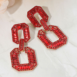 Bold Geometric Baguette Stone Embellished Doorknocker Evening Earrings