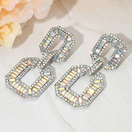 Bold Geometric Baguette Stone Embellished Doorknocker Evening Earrings