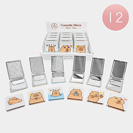 12PCS - Capybara Print Rectangular Cosmetic Mirrors