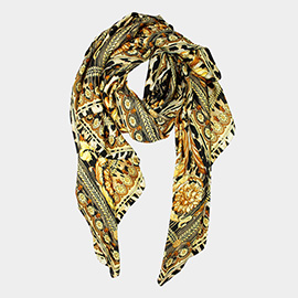 Baroque Leopard Pattern Printed Oblong Silky Satin Scarf Shawl