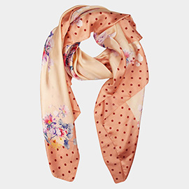 Soft Floral Blush Pattern Printed Oblong Silky Satin Scarf Shawl