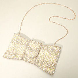 Pearl Rhinestone Embellished Bow Shaped Clutch Bag / Crossbody Bag