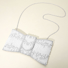 Pearl Rhinestone Embellished Bow Shaped Clutch Bag / Crossbody Bag
