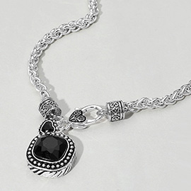 Square Stone Pointed Pendant Antique Metal Necklace