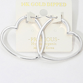 14K Gold Dipped Hypoallergenic Heart Pin Catch Hoop Earrings