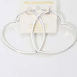 14K Gold Dipped Hypoallergenic Heart Pin Catch Hoop Earrings