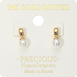 14K Gold Dipped Hypoallergenic Classic Pearl Drop Stud Earrings