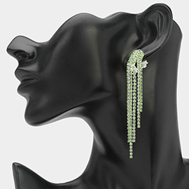 Crystal Rhinestone Long Fringe Clip on Earrings