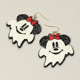 Glittered Halloween Cute Mouse Character Ghost Dangle Earrings