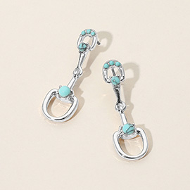 Western Turquoise Stone Accent Horsebit Drop Earrings