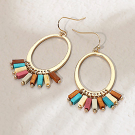 Wooden Charm  Hanging Open Oval Dangle Earrings