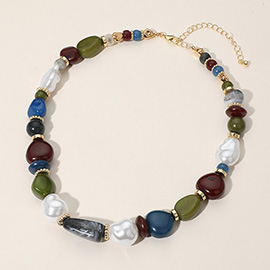 Colorful Pebble Organic Pearl Beaded Chunky Chain Necklace