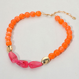 Organic Tripe Center Stones Marble Faceted Beaded Chunky Necklace