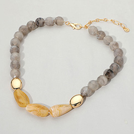 Organic Tripe Center Stones Marble Faceted Beaded Chunky Necklace