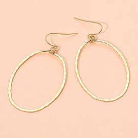 18K Gold Dipped Brass Metal Hammerd Open Oval Dangle Earrings
