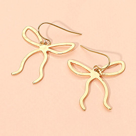 18K Gold Dipped Brass Metal Hammerd Bow Dangle Earrings